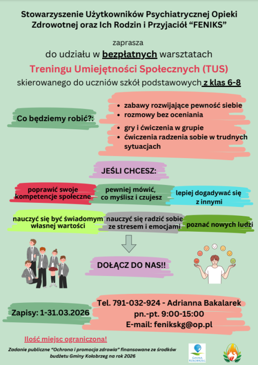 Trening Umiejętności Społecznych (TUS) – nabór dla uczniów klas VI–VIII z terenu Gminy Kołobrzeg - Obrazek 1
