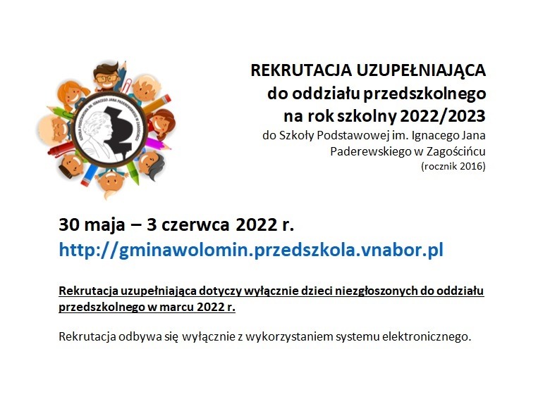 REKRUTACJA UZUPEŁNIAJĄCA do oddziału przedszkolnego  na rok szkolny 2022/2023 - Obrazek 1