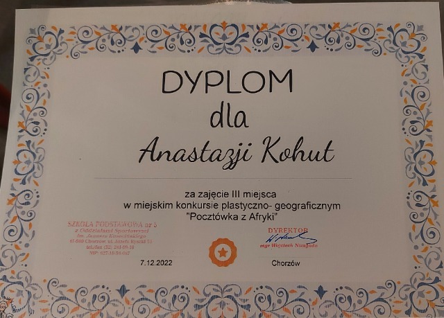 Dyplom Anastazji Kohut.