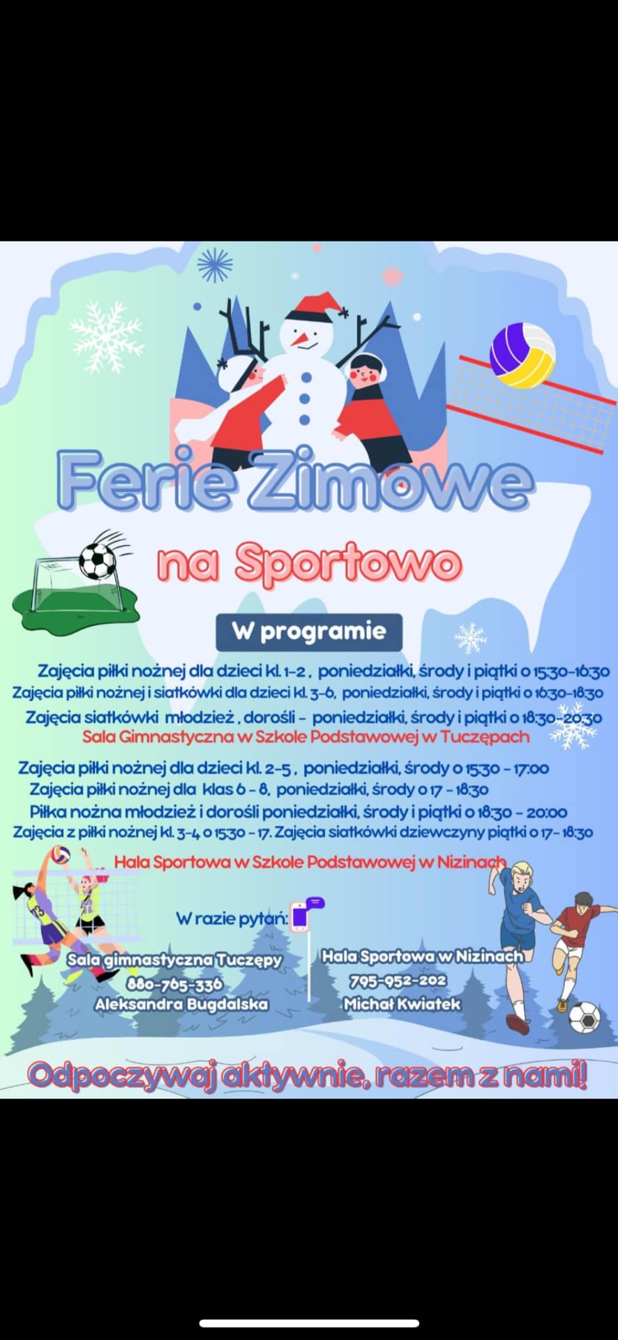 Plakat promujący akcję "Ferie zimowe na sportowe"