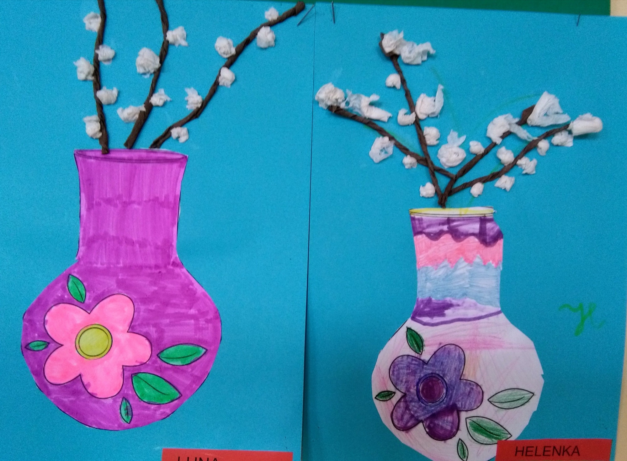 Bazie w wazonach - prace wykonane przez uczniów.