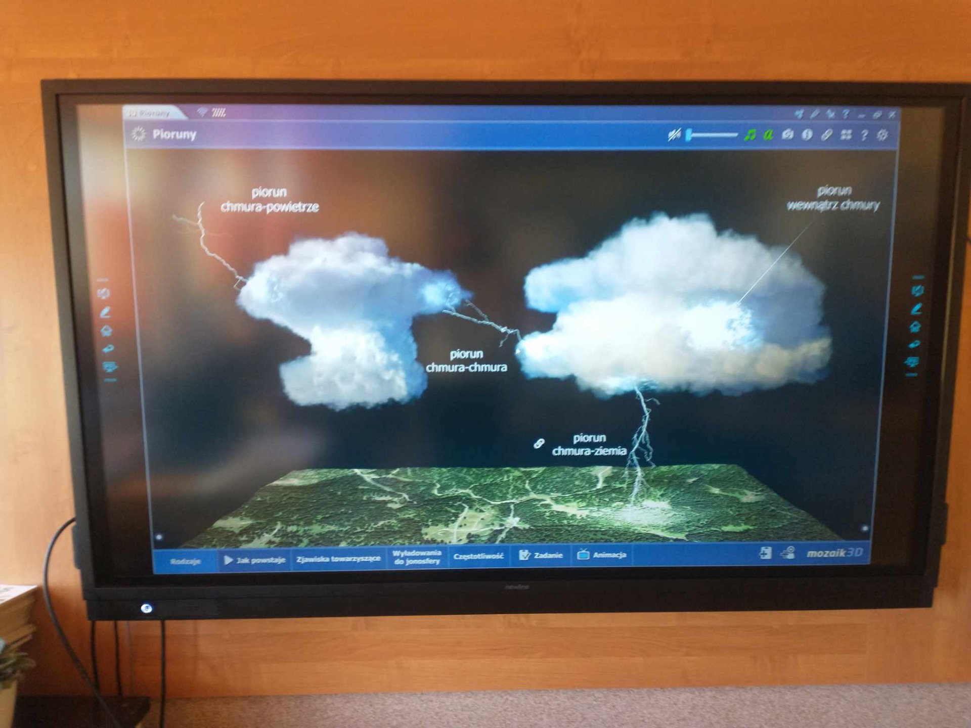 Działanie pioruna -   wyświetlane na monitorze interaktywnym