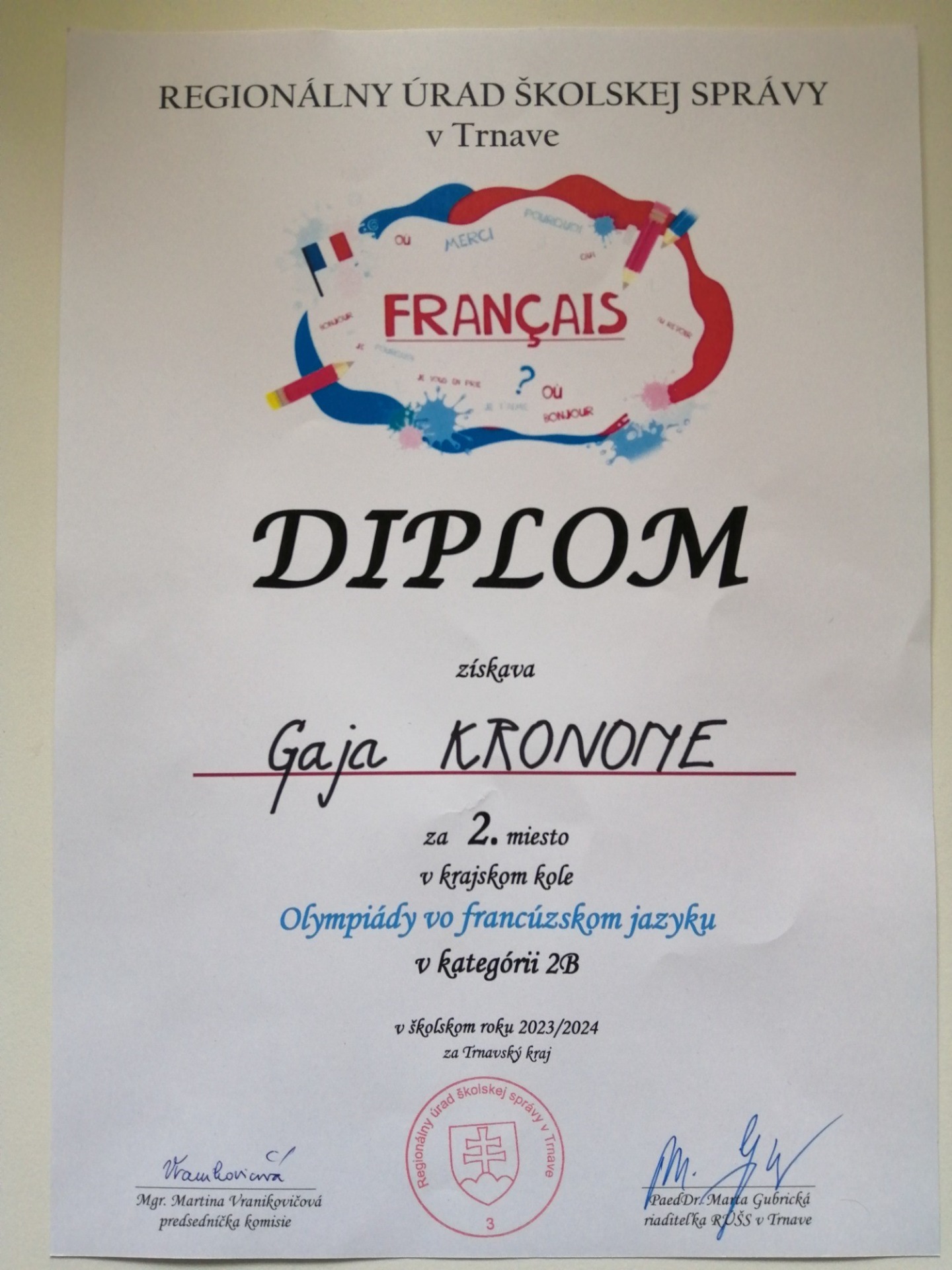 •	Krajské  kolo Olympiády vo francúzskom jazyku - Obrázok 1