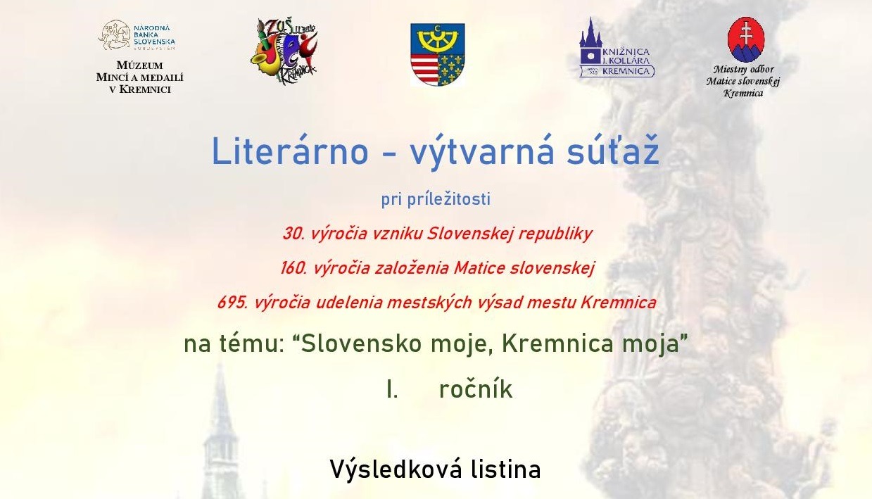 Pozvánka na slávnostné vyhodnotenie Literárno - výtvarnej súťaže na tému "Slovensko moje, Kremnica moja" - Obrázok 3