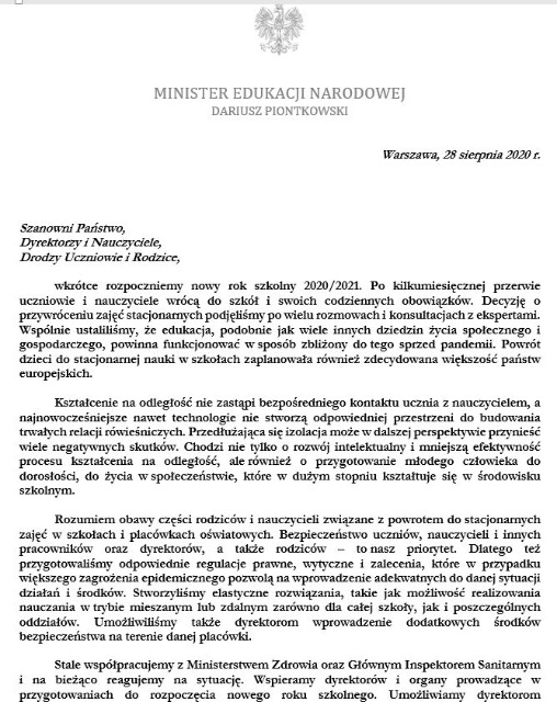 List Ministra Edukacji Narodowej. - Obrazek 1