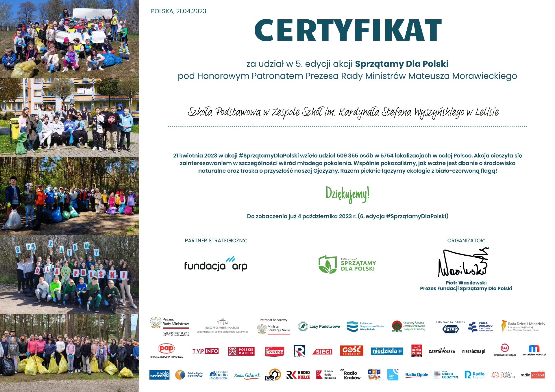 Certyfikat za udział w 5. edycji akcji "Sprzątamy dla Polski" - Obrazek 1