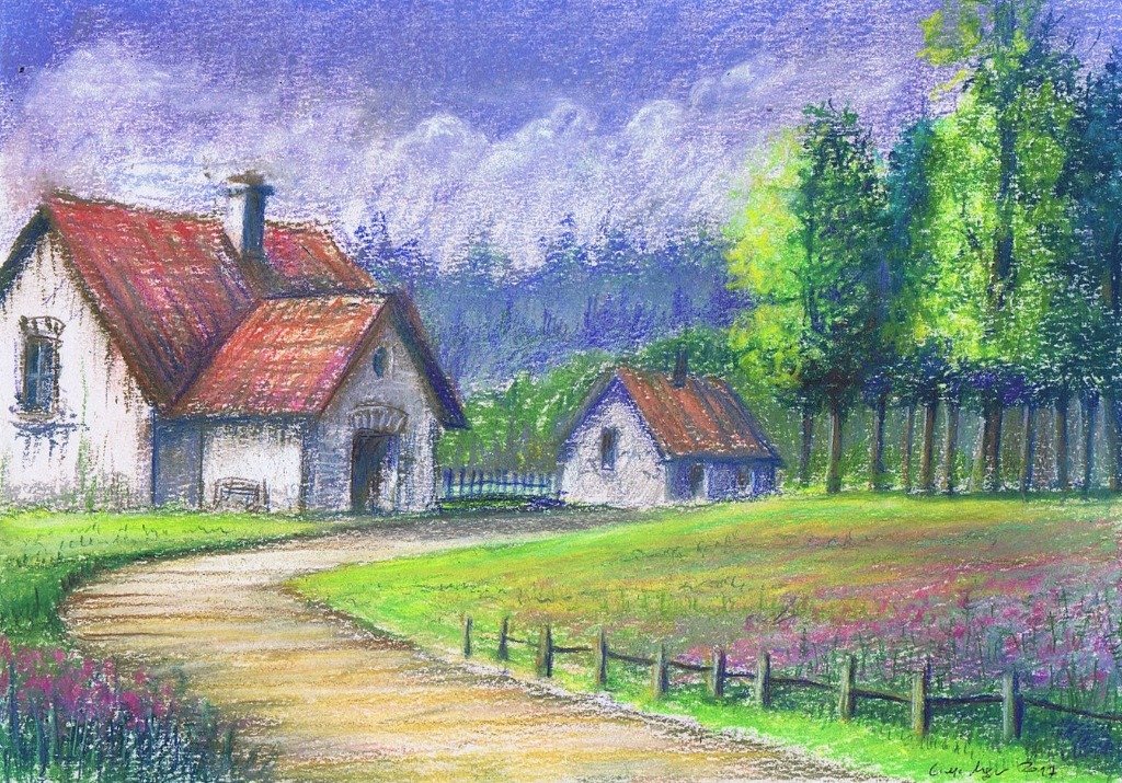 pejzaż wiejski pastel suchy rysunek A4 | Chorzów | Kup teraz na Allegro  Lokalnie
