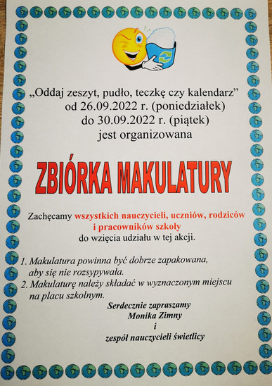 Zbiórka makulatury 26.09.2022 - 30.09.2022 r.  - Obrazek 1