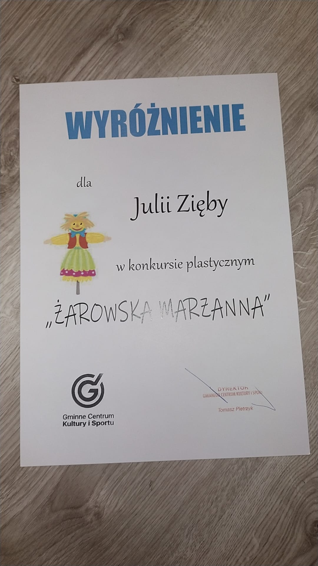 Wyróżnienie w konkursie plastycznym „Żarowska Marzanna” - Obrazek 1